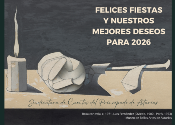 Felicitación navideña de la Sindicatura de Cuentas, con el cuadro Rosa con vela, de Luis Fernández.