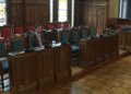 El síndico mayor durante la comparecencia en la Junta General del Principado de Asturias.